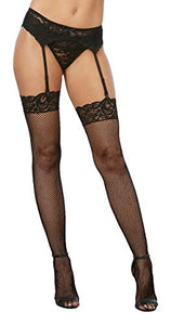 Dg Fishnet Thigh High W/ Lace Top Blk Os