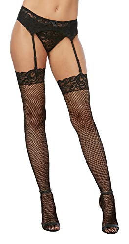 Dg Fishnet Thigh High W/ Lace Top Blk Os