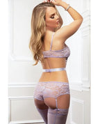 2Pc Sumptuous Cutout & Strappy Garter Teddy Tropical Lavender O/S