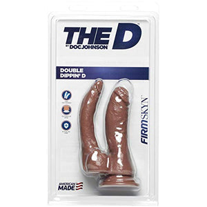 Doc Johnson The D - Double Dippin D - Firmskyn - Double Penetration Dildo - Strong Suction Cup Base - O-Ring Harness Compatible Dildo Caramel