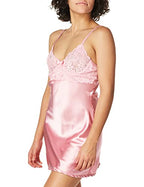 Elegant Moments Women'S Charmeuse Babydoll With Lace Bodice Underwire Cups, Pink, Small