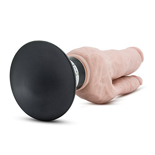 Blush Double Penetration Real Feel Life Like Realistic Vibrating Suction Cup Multi Speed 9 Inch Total Length Dildo Vibrator - Vanilla Beige