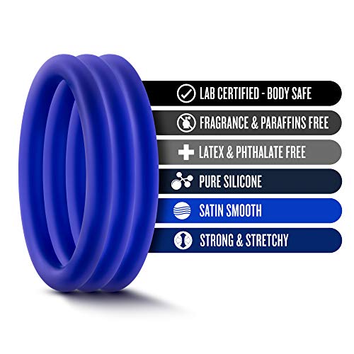 Performance Vs1 - Puria Silicone Penis Cock Ring Erection Enhancing C-Rings Set - 1.25&quot; Diameter - 3 Pack - Male Enhancement Sex Toy For Men - Indigo