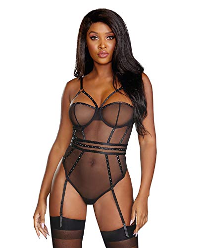 Dg Mesh Teddy W/Removable Garters Blk Xl