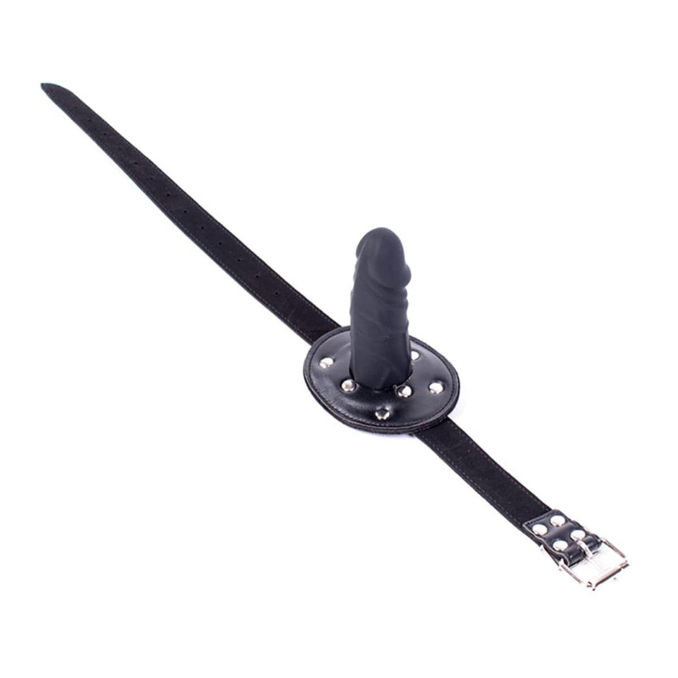 SM Realistic Penis Gag Sex Bondage Mouth Gag with Adjustable Leather Strap for Couple Restraint Set (Length: 10cm, Silver)