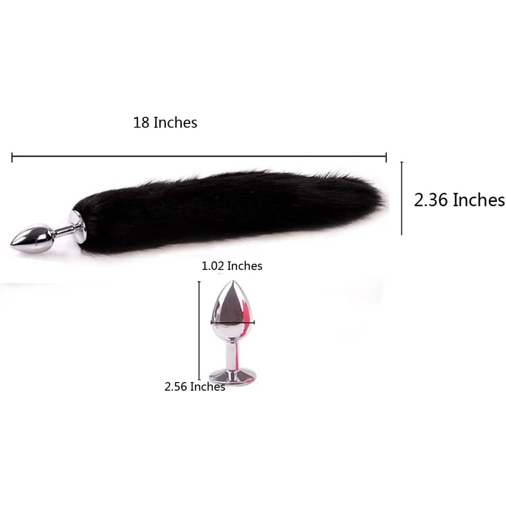 OOIIXX Anal Plug with Sexy Tail for Cosplay, Adult Sex Toys of Stainless Steel Anal Plug (18 inch Black, Small)