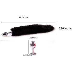 OOIIXX Anal Plug with Sexy Tail for Cosplay, Adult Sex Toys of Stainless Steel Anal Plug (18 inch Black, Small)