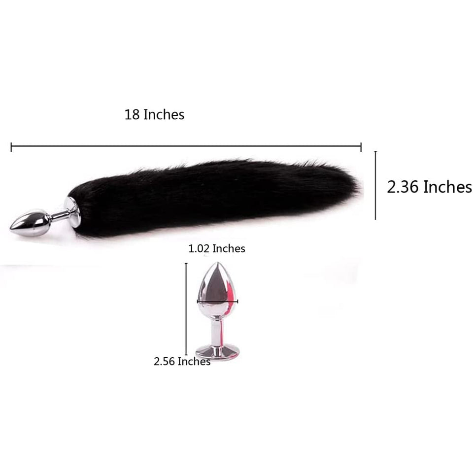 OOIIXX Anal Plug with Sexy Tail for Cosplay, Adult Sex Toys of Stainless Steel Anal Plug (18 inch Black, Small)