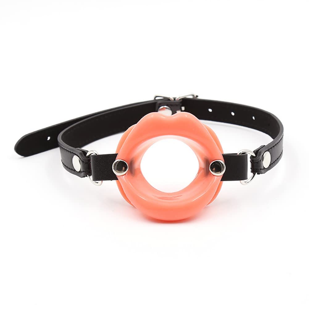 Open Mouth Gag Rose Lips Shaped Opening O Ring Mouth Gag Silicone Opening Gag Sex Toys Mouth Gags for Adult Play Bondage Leather