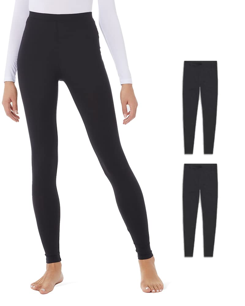 32 Degrees Womens 2 Pack Performance Ultra Light Thermal Baselayer Legging Pant, Black/Black, Medium