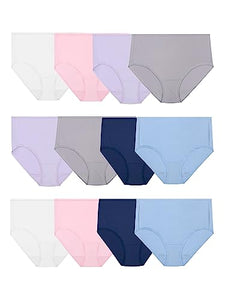 Fruit of the Loom Womens Underwear Microfiber Panties (Regular & Plus Size), Brief-12 Pack-Assorted, 6