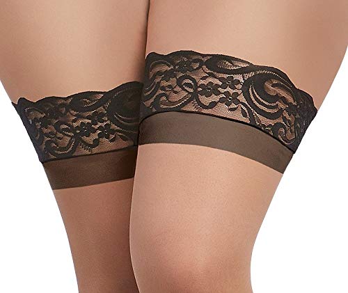 Dreamgirl WomenS Plus Size Cuban Heel Sheer Stay-Up Thigh High Stockings With Contrast Seam Detail