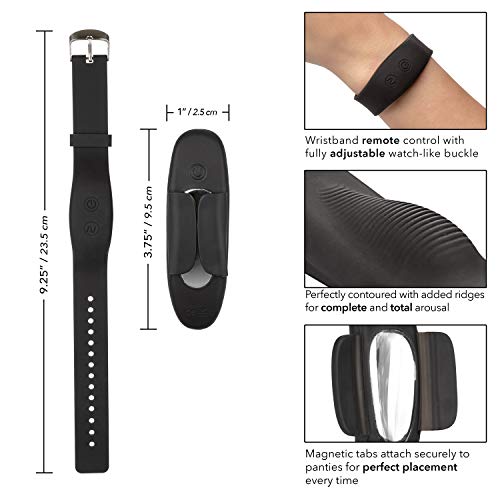 Calexotics Lock N Play Wristband Remote Panty Teaser- Waterproof Silicone Sex Toys For Couples - 12 Vibe Function Adult Remote Vibe Massager - Black, 1Count
