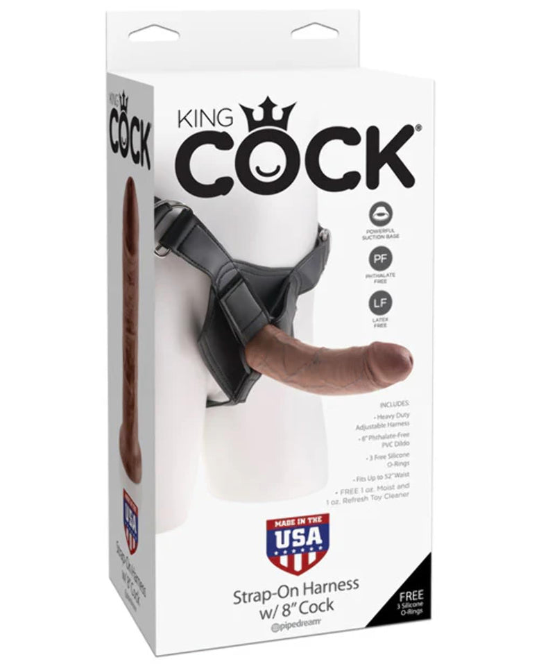 King Cock Strap on Harness With 8 Inch Cock - Brown