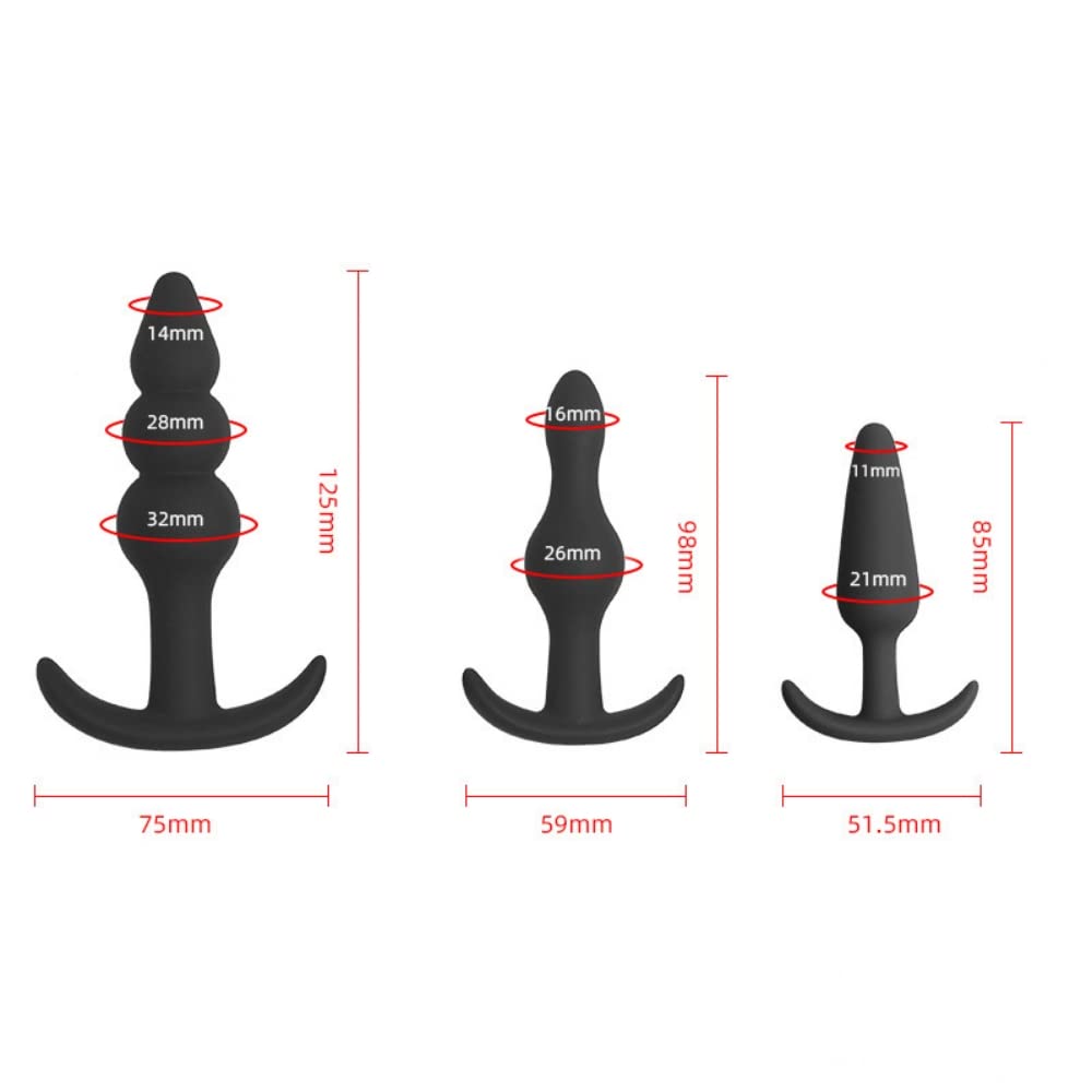 Silicone Anal Plug Pack of 3 Silicone Anal Beads Plugs Kit Trainer Set for Beginners Advanced Users with Flared Base Prostate Se