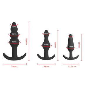 Silicone Anal Plug Pack of 3 Silicone Anal Beads Plugs Kit Trainer Set for Beginners Advanced Users with Flared Base Prostate Se