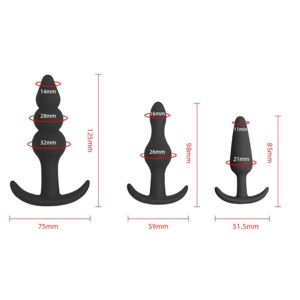 Silicone Anal Plug Pack of 3 Silicone Anal Beads Plugs Kit Trainer Set for Beginners Advanced Users with Flared Base Prostate Se