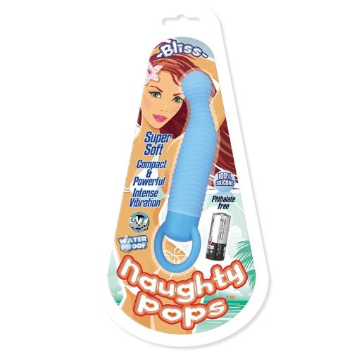 Naughty Pops Bliss Ribbed Vibrator 100% Silicone Waterproof, Blue