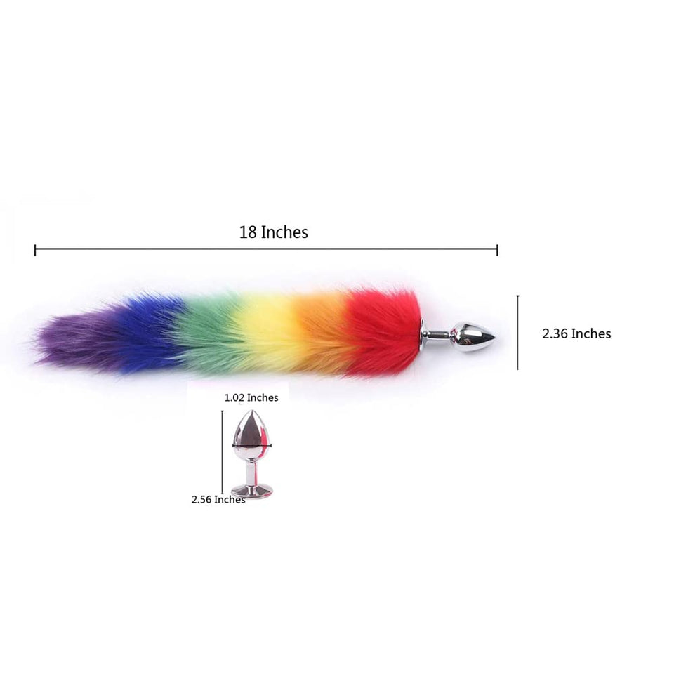 Ooiixx Butt Plug Fox Tail Cosplay Anal Plug Anal Butt Plug Adult Sex Toys for Beginner Women Men Couple (18 '' Rainbow-1)