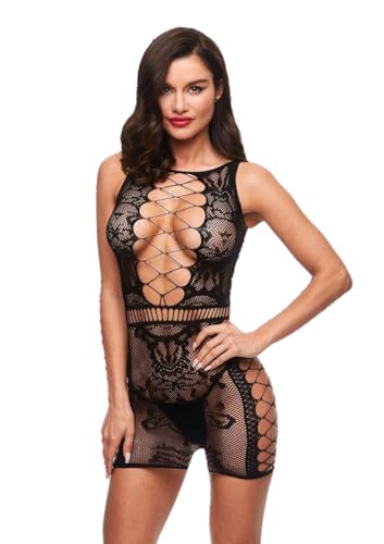 Lapdance Sexy Fishnet & Lace Mini Dress Black O/S