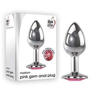 Adam  Eve Gem Anal Plug  Medium  Smooth Polished  Hypoallergenic Aluminum Butt Plug with Pink Jewel Adornment  325 L x 13