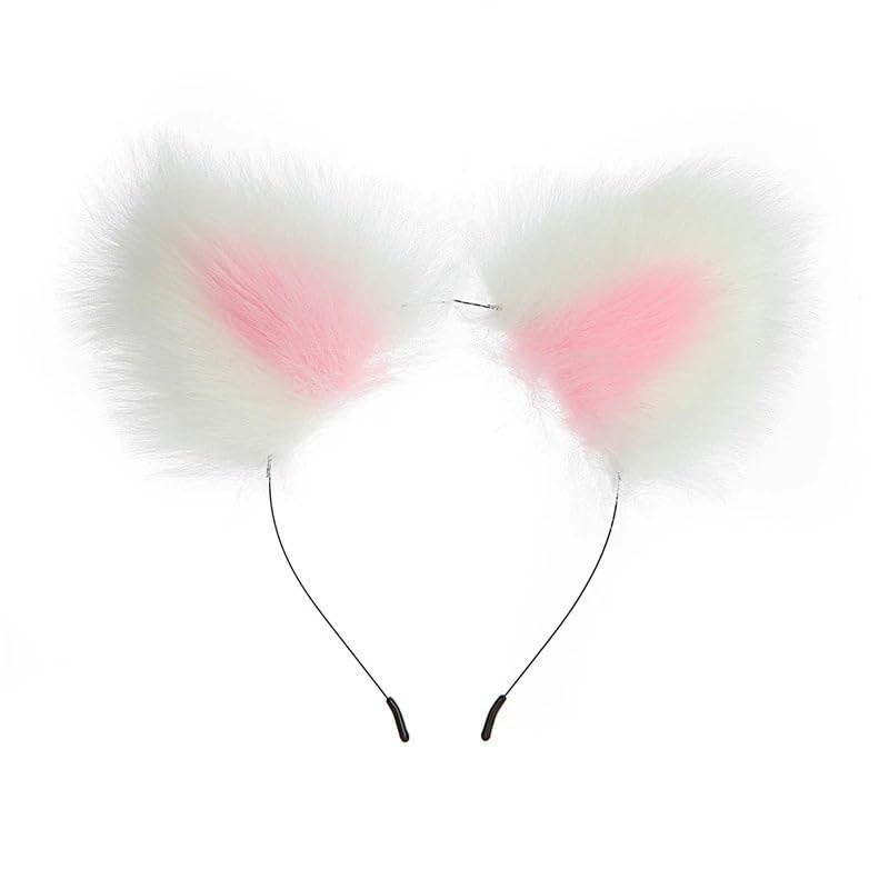 OOIIXX Anal Plug with Sexy Tail for Cosplay, Adult Sex Toys of Stainless Steel Anal Plug (White-Pink Kit, Medium)