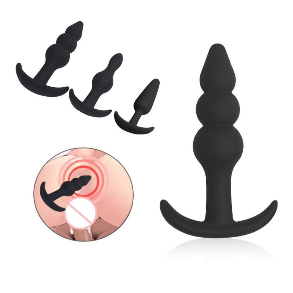 Silicone Anal Plug Pack of 3 Silicone Anal Beads Plugs Kit Trainer Set for Beginners Advanced Users with Flared Base Prostate Se