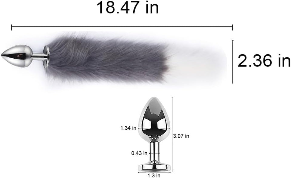OOIIXX Anal Plug with Sexy Tail for Cosplay, Adult Sex Toys of Stainless Steel Anal Plug (Gray-White Kit, Medium)