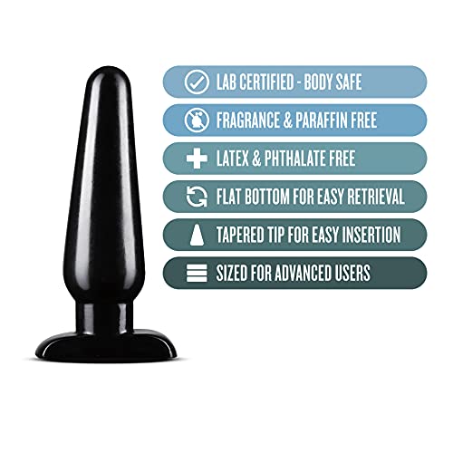 Blush Anal Adventures Basic Butt Plug - 6 1/2 Inch Large Easy To Insert Smooth Latex Free Pleasure Advanced Adult Toy - Comfortable Anchor Base - Sex Toys For Women Men Couples - Black