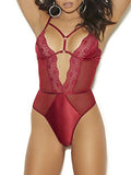 Mesh & Lace Teddy Burgundy L