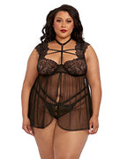 Dg Lace Babydoll With Thong  Blk 3X