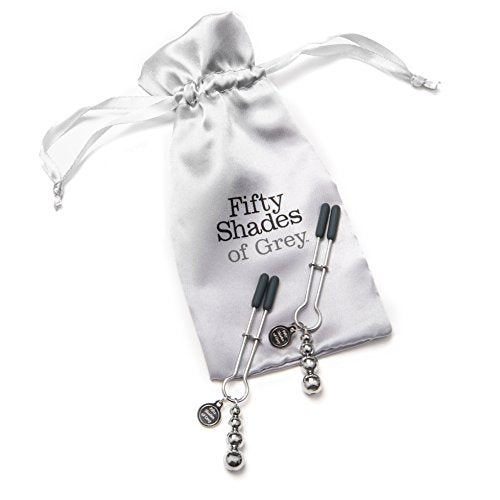 Fifty Shades Of Grey The Pinch Nipple Clamps - Adjustable Weight Metal Nipple Clamps For Sex Pleasure - Silicone Coated Clip - Includes Satin Bag - Silver