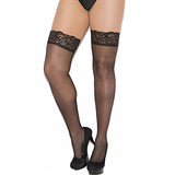 Sheer Lace Top Stocking. - One Size Queen - Black