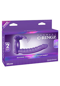 Pipedream Fantasy C-Ringz Silicone Double Penetrator Rabbit Dildo, Purple, 1 Pound