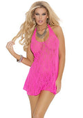 Elegant Moments Lace Wireless Halter Chemise Set, One Size, Royal Blue