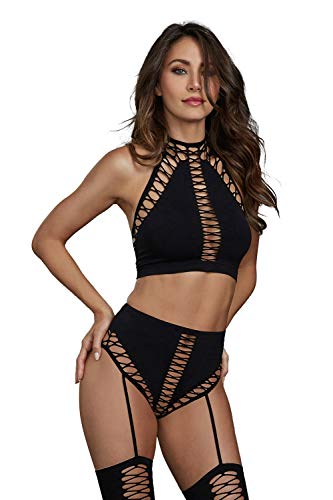 Dreamgirl Womens Bralette Set Hosiery, Black, One Size Us