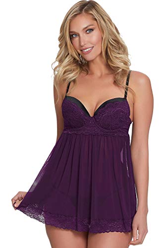 Dg Mesh Lace Babydoll W/ G-Strng Plum M