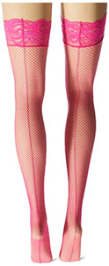 Dreamgirl Womens Neon Fishnet Thigh High Stockings With Silicone Lace Top And Back Seam Hosiery, Hot Pink, 1 Count Us