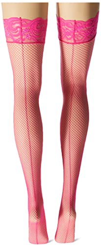 Dreamgirl Womens Neon Fishnet Thigh High Stockings With Silicone Lace Top And Back Seam Hosiery, Hot Pink, 1 Count Us