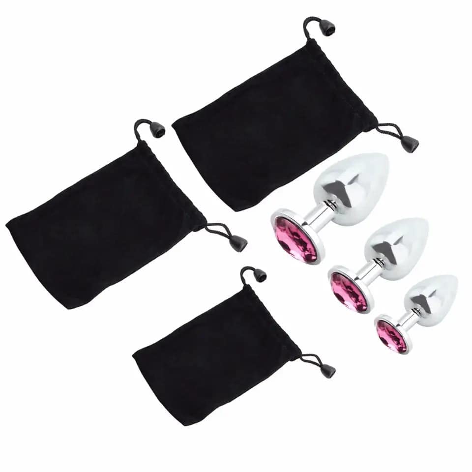 Valentines Day Gifts for Couples Anal Butt Plug Set, Small + Medium + Big Stainless Steel Set Fetish Butt Plug Anal Plug Hook wi