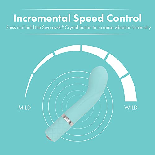 Pillow Talk Racy Mini Vibrator Flexible For Optimal G-Spot Stimulation Incremental Speed Control For Precise Power With Swarovski Crystal Button Rechargeable For Cordless Play (Teal)