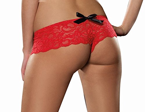 Dreamgirl Womens Scalloped Stretch Lace Low-Rise Crotchless Boyshort Boy Short Panties, Ruby, Medium-Large Us