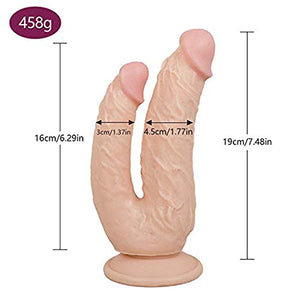 Realistic Dildo Double Head Dildo with Strong Suction Cup Base Big Cock Curved Shaft Dual Layer Dicks for Pussy Vagina Anal Stim