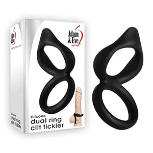 Adam  Eve Dual Ring Clit Stimulator  Black  Waterproof  Hypoallergenic Silicone Cock Ring with Ball Strap  385    Long Befor