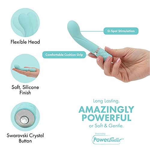 Pillow Talk Racy Mini Vibrator Flexible For Optimal G-Spot Stimulation Incremental Speed Control For Precise Power With Swarovski Crystal Button Rechargeable For Cordless Play (Teal)