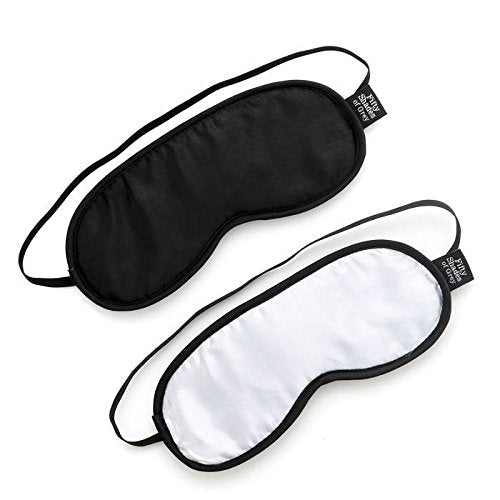 Fifty Shades Of Grey No Peeking Blindfolds - Silky Satin Blindfolds With Stretchy Elastic Straps - 2 Pack With Satin Bag - Black/Grey