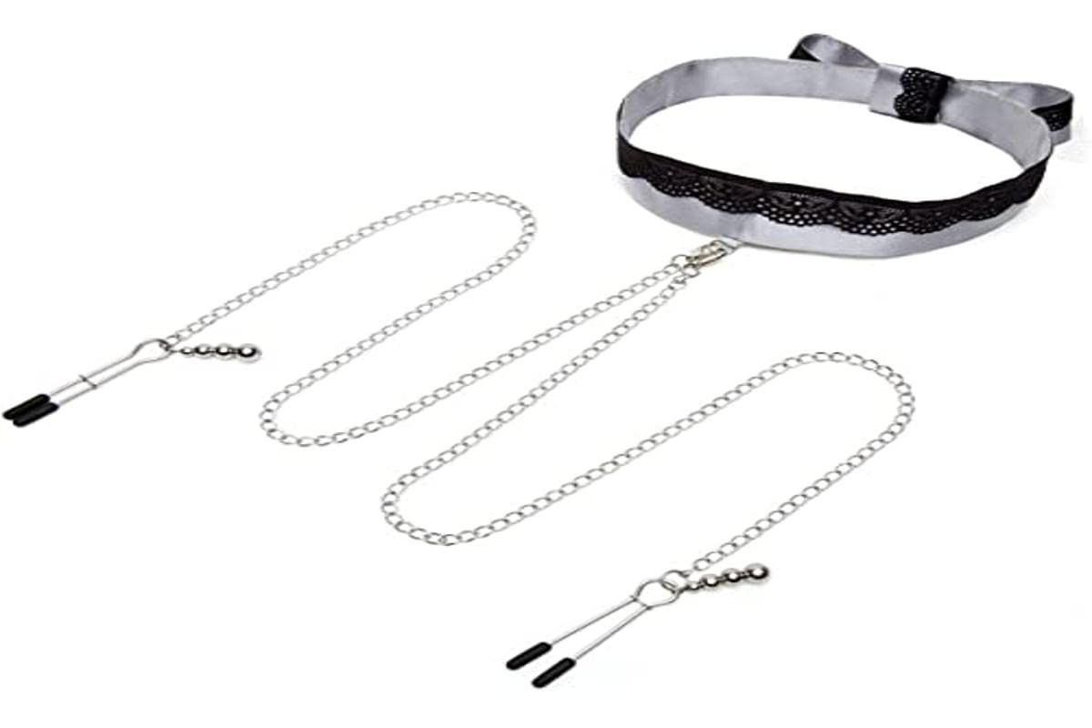 LoveHoney 76460: Fifty Shades Play Nice Satin & Lace Collar & Nipple Clamps