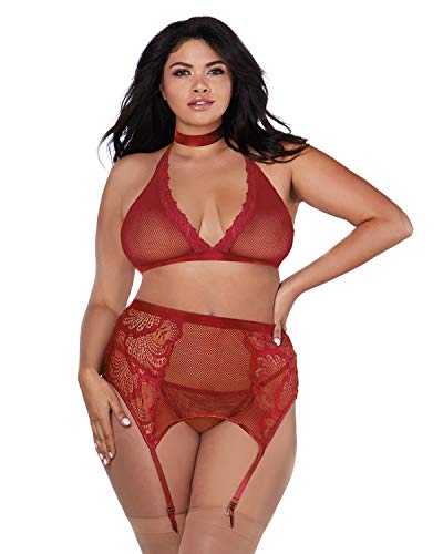 Dg Fishnet&Lace 4 Piece Set Garnet Q