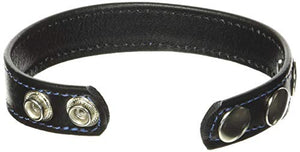 M2M Cock Ring, Leather, 2 Snaps, Black