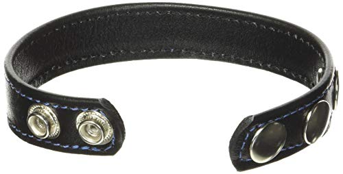 M2M Cock Ring, Leather, 2 Snaps, Black
